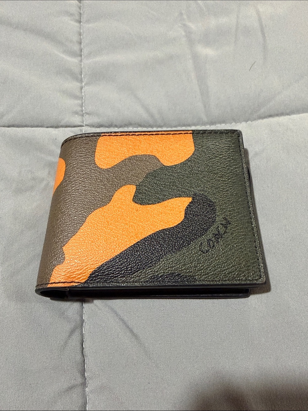 Coach Men's Camo Bi-Fold Wallet in Green & Orange
